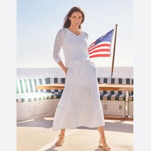 Talbots NWT Crinkle Gauze Tiered Midi Skirt White Size Large